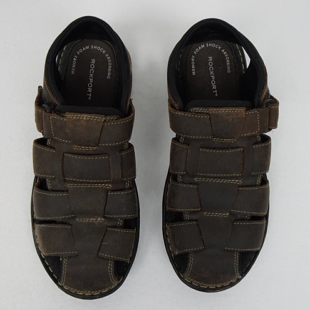 Rockport Fisherman Sandals Men’s Size 10 Brown Leather Casual Comfort Easy Close